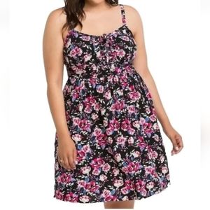 Torrid Sun Dress Woman Plus 4X Whismsy Cottage Summer Boho Floral Corset Tie